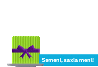 a green gift box with a purple bow and the words " semeni saxla mani "