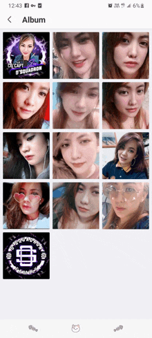 a phone screen shows a collage of photos of a woman with the album displayed at the top