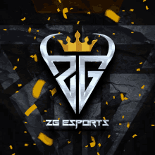 a logo for zg esports with a gold crown on it