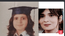 a picture of a girl in a graduation cap and gown next to a picture of a woman on may 31