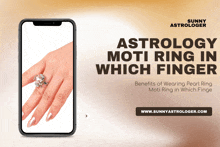 an advertisement for astrology shows a woman wearing a pearl ring