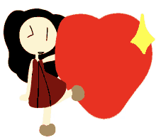 a cartoon drawing of a girl holding a red heart