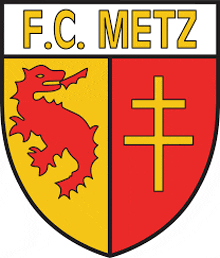 the logo for f.c. metz has a dragon and a cross