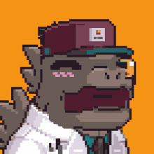 a pixel art drawing of a gorilla wearing a hat that says ' a ' on it