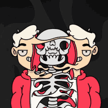 a cartoon of a person holding a skeleton with their hands