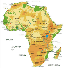 a map of africa showing the atlantic ocean