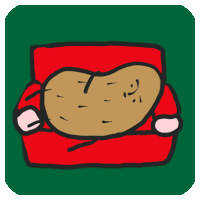 a cartoon drawing of a potato on a red pillow