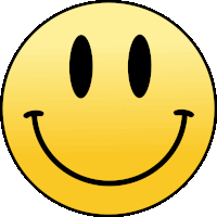 a yellow smiley face with black eyes is smiling