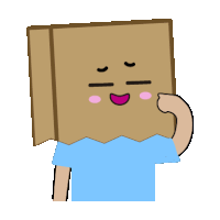 a cartoon character has a cardboard box on his head