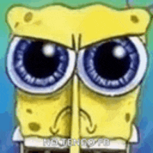 a close up of spongebob squarepants ' face with big blue eyes