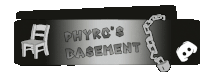 a logo for phyrc 's basement with a chair and chain