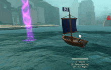 a boat in a video game is being controlled by a person named e