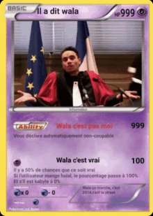 a pokemon card with a picture of a man in a robe