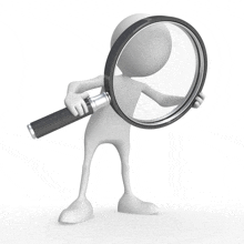 a 3d man is holding a magnifying glass in his hand