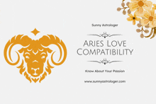 a poster for aries love compatibility with a ram and flowers