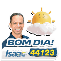 a sticker that says bom dia with a smiling sun