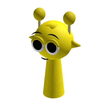 a yellow cartoon character with a smiley face on it 's head