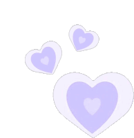 three purple hearts on a white background are floating in the air