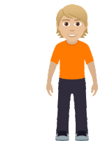 a cartoon illustration of a man wearing an orange shirt and black pants