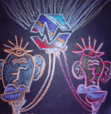 a chalk drawing of a man with a crown and a woman with a crown