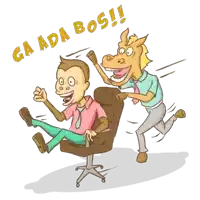 a cartoon of a man sitting in an office chair with a horse behind him that says ga ada bos !!