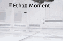 a black and white photo with the words " ethan moment " on it