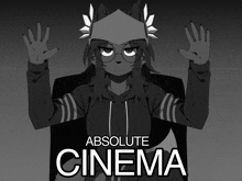 a black and white poster for absolute cinema with a furry girl