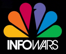 a logo for infowars with a rainbow colored flower on a black background