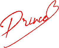 a red signature with the word prince written on it