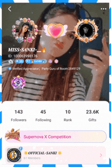 a screenshot of miss-sanki 's profile on a app