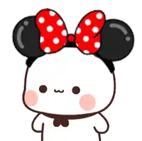 a cartoon character wearing a red and white polka dot bow