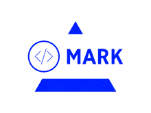 a blue and white logo that says mark