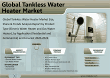 an advertisement for global tankless water heater market size