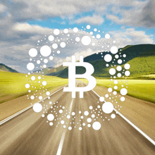 a blurred image of a road with a bitcoin symbol in the center