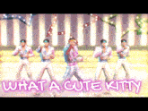 a group of men are dancing with the words what a cute kitty