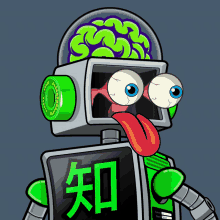 a cartoon drawing of a robot with chinese characters