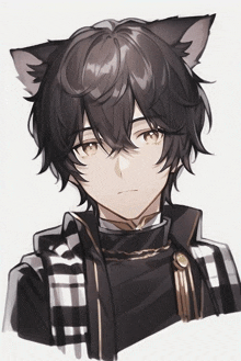 a drawing of a boy with cat ears and a black jacket