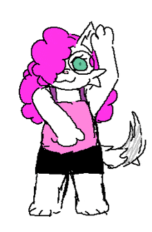 a cartoon drawing of a cat with pink hair