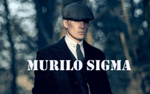 a man in a suit and tie with the name murilo sigma written on the bottom