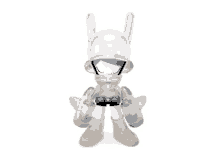 a clear robot with a helmet on looks like a bunny