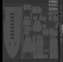 a computer screen shows a model of a sword with a grid of circles around it