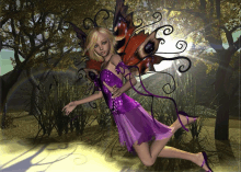 a computer generated image of a fairy in a pink dress