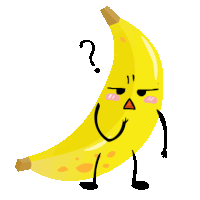 a cartoon illustration of a banana with a question mark above it