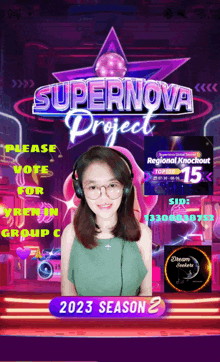 a poster for supernova project shows a girl wearing headphones and glasses