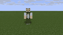 a minecraft character with a beard and suspenders stands in a field