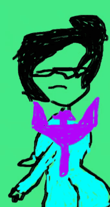 a drawing of a girl wearing glasses and a purple tie