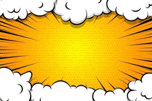 a comic book background with a speech bubble and clouds