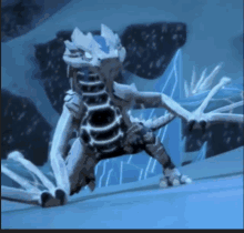 a cartoon dragon is standing in the snow with a blue background