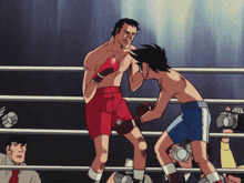 a cartoon of two men boxing in a ring with a camera behind them