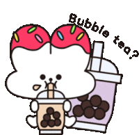 a cartoon of a cat holding a cup of bubble tea .